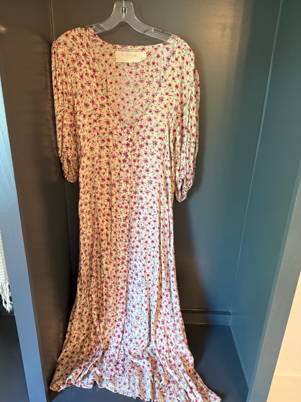 Jen's Pirate Booty Cream Midi Dress with Pink Floral Print